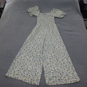 WAYF Jumpsuit Womens Medium Floral Smocked Square Neck Wide Leg